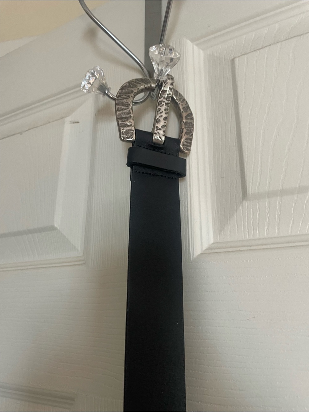 Express‎ Black Leather Belt with Hammered Silver Horseshoe Buckle